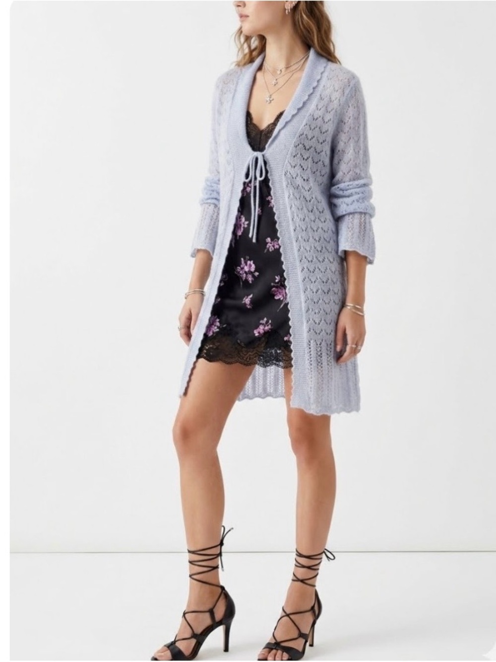 Y2K Victoria’s Secret Mohair Crochet Knit Cardigan Medium Long Flare Sleeve